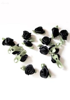 schwarze mini Satinrosen Aufnäher